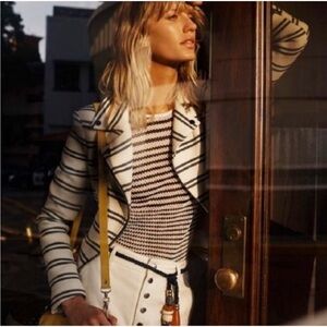 Veronica Beard Blazer Hadley Moto in Striped White